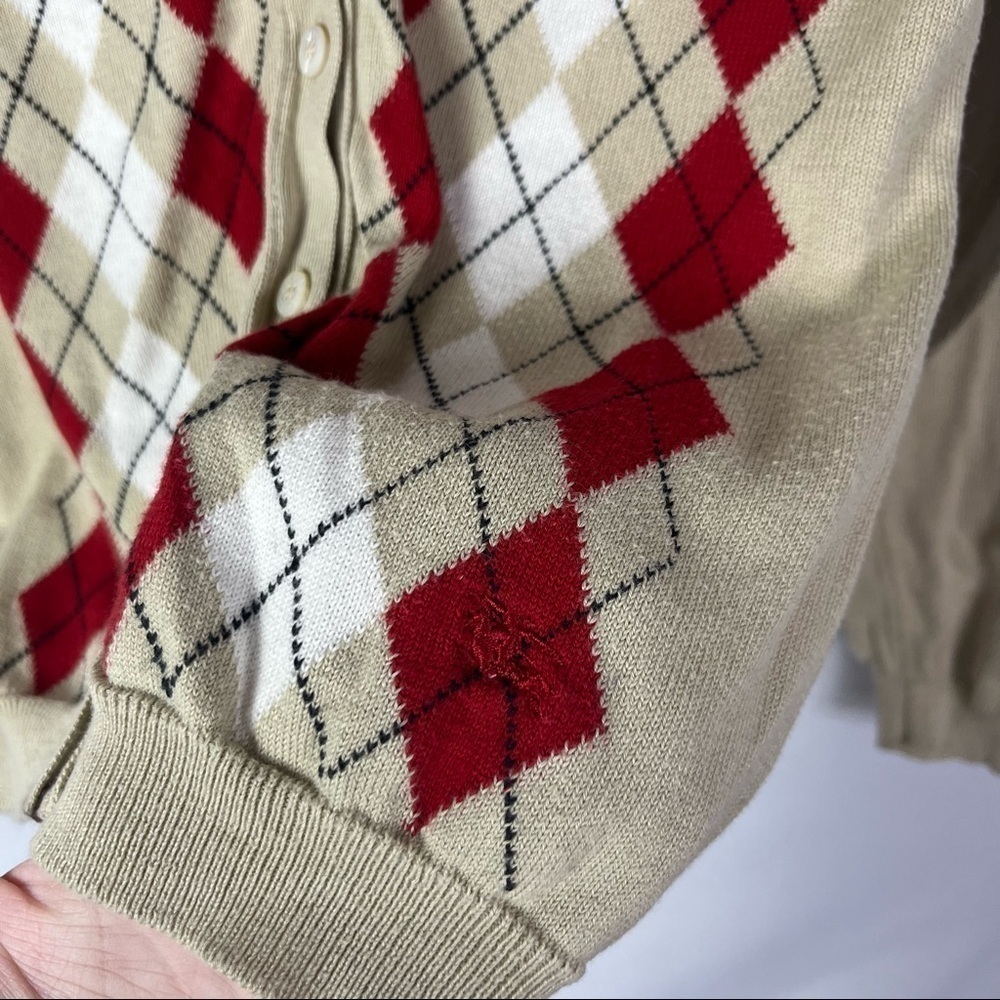 Burberry Light Brown Red & White Argyle Knit Cardigan Sweater XS - Picture 5 of 5